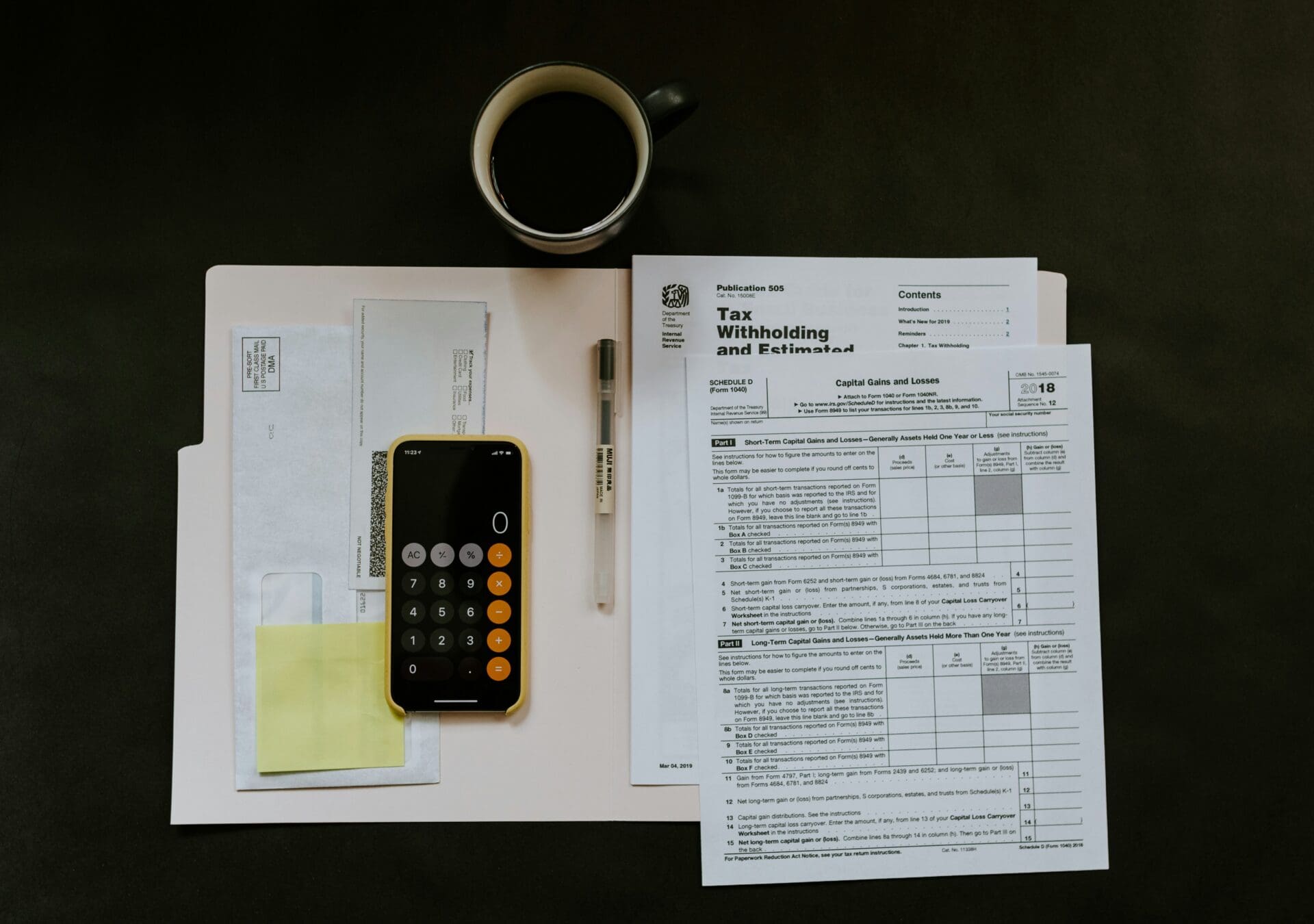 Tax filing paperwork and a calculator.