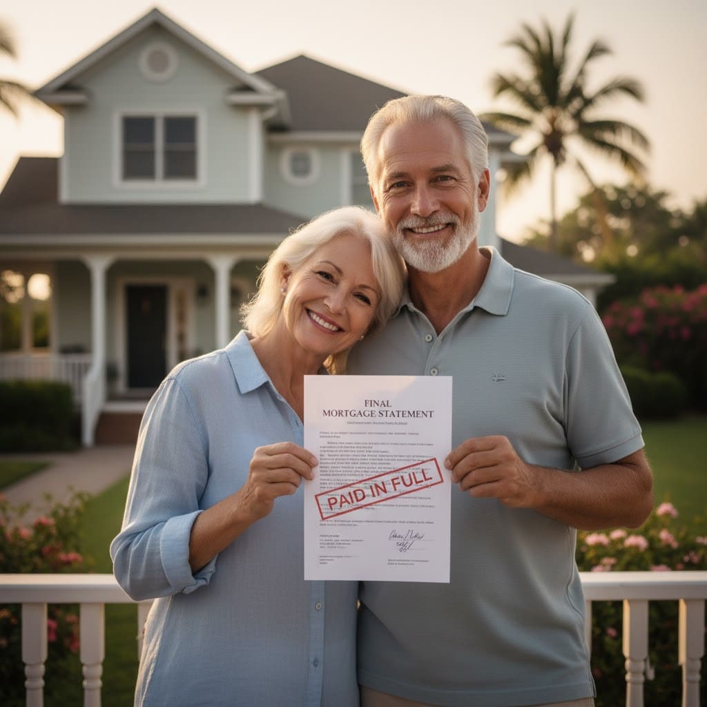 Picture of couple with Mortgage Paid Off